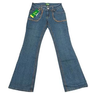 NWT Y2K G!nger Jeans Blue with Orange And Red Embroidered Stitching Size 10